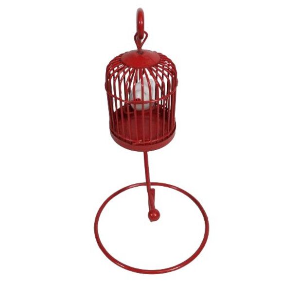 Red Metal Birdcage Cage White Bird Canary w/ Removable Stand Miniature Dollhouse - Picture 2 of 9